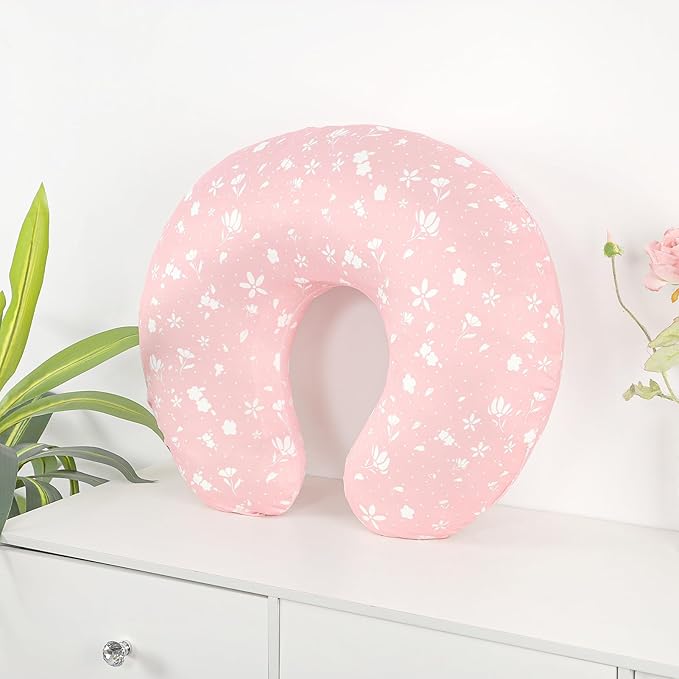 Nursing Pillow Cover, Stretchy and Soft Pillow Slipcover for Baby Boys Girls, Breastfeeding Pillow Covers for Newborn Infants, Pink, Tiny Floral