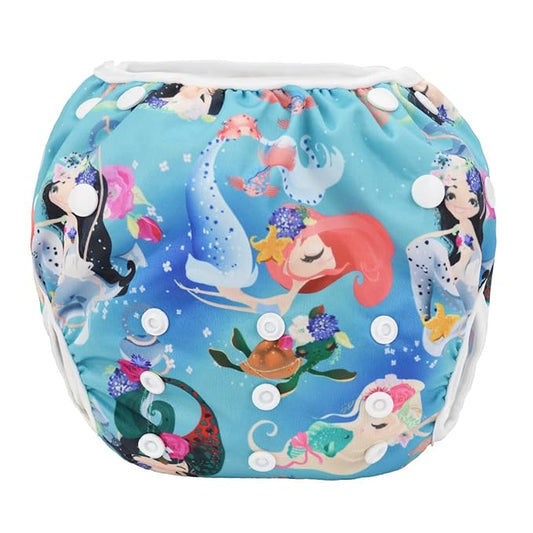 Baby Swim Diaper Nappy Pants Reusable Adjustable 0-3 Years Old Toddler Small Large (Large, Mermaids Turtles)