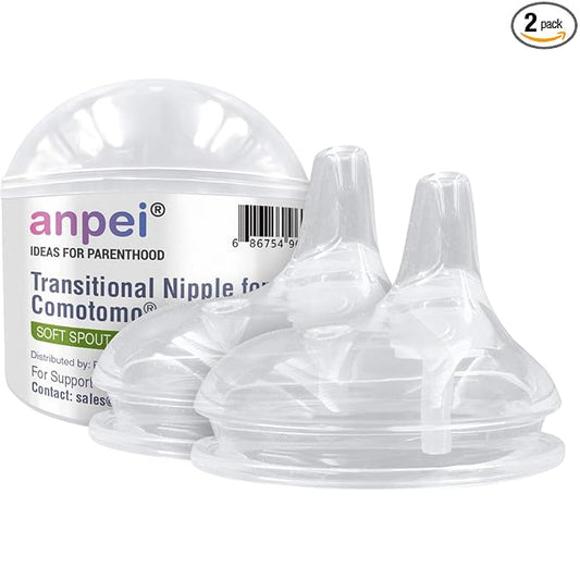 Soft Spout Sippy Cup Bottle Nipples for Comotomo Baby Bottle, 2 Pack | Fits 5 Ounce and 8 Ounce Bottles | Transition Nipples Convert Baby Bottle to Sippy Cup | Includes Nipple Storage Case