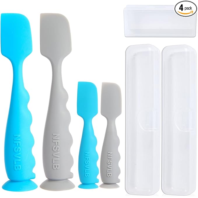 Diaper Cream Spatula with Case,2 Large 2 Mini Butt Paste Spatula with 3 Travel Case,Soft Baby Butt spatula Diaper Cream Applicator diaper Rash spatula Bum spatulas Brush (Blue-Gray)