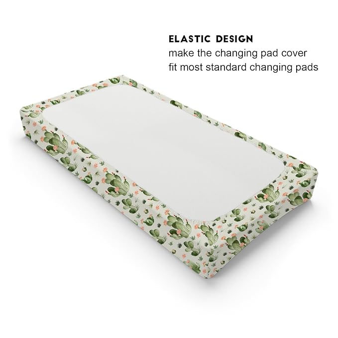 Desert Cactus Floral Diaper Baby Changing Pad Covers for Boy Girl 32''x16'' Watercolor Cactus Southwest Plants Fitted Change Table Mats Vintage Cactus Flowers Soft Breathable Cradle & Bassinet Sheets