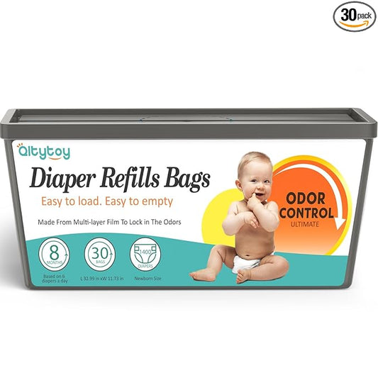 Diaper Pail Refill Bags Compatible with Diaper Genie Easy Roll Signature & Platinum Pails,30 Bags Hold up to 1400 Newborn Diapers Extra Thickness Powerful Odor Control Long-Lasting Easy to Use