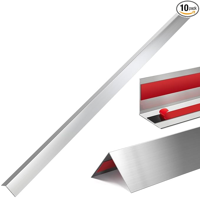 Therwen 10 Pcs 1.5 x 1.5 x 48 Inch 304 Stainless Steel Corner Guards Metal Wall Guard Protector Corner Trim Molding for Door Countertop Furniture Cabinet Protection