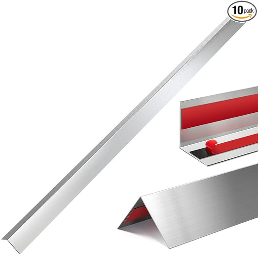 Therwen 10 Pcs 1.5 x 1.5 x 48 Inch 304 Stainless Steel Corner Guards Metal Wall Guard Protector Corner Trim Molding for Door Countertop Furniture Cabinet Protection