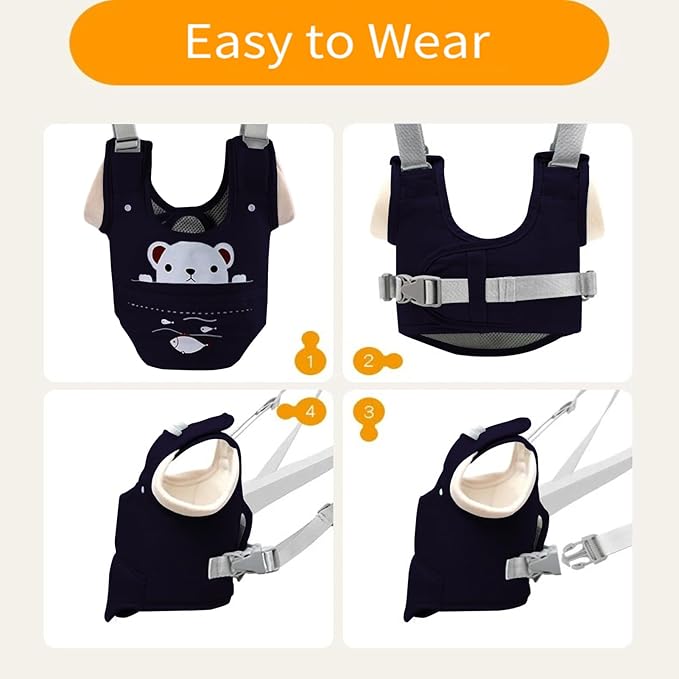 Baby Walking Harness, Handheld Kids Walker Helper with Detachable Crotch Adjustable Walker Harness Assistant Belt Baby Learning Walk Toddler Infant Walker 9-24 Months (Navy Blue)