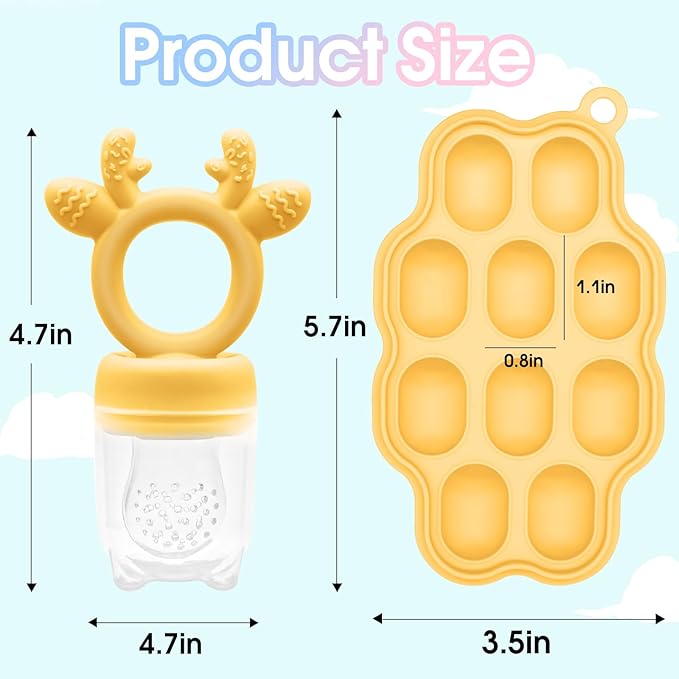 Baby Fruit Feeder and Breastmilk Popsicle Molds for Teething Relief, BPA Free Silicone Baby Food Teether Feeder Pacifier & Mini Freezer Tray with lid Teething Toys (2 Pack)
