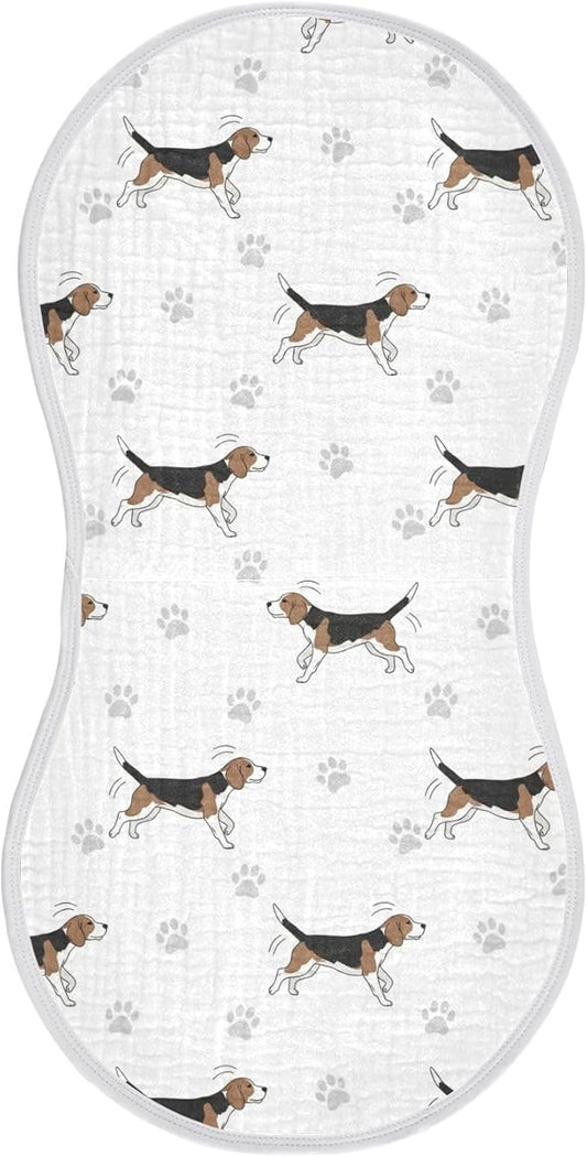 1 Pack Muslin Burp Cloths Beagle Paw Print White Cotton Baby Burp Cloths Extra Absorbent and Soft Thick Burping Cloth for Newborn Boys Girls 22x11 Inch