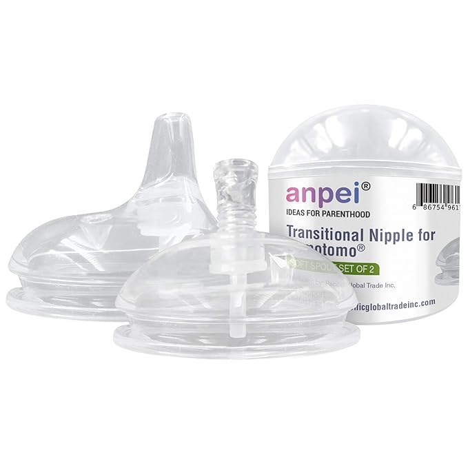 Straw and Sippy Cup Transitional Nipples Set of 2 with Nipple Storage Case Compatible with Comotomo Baby Bottles, 5 oz and 8 oz