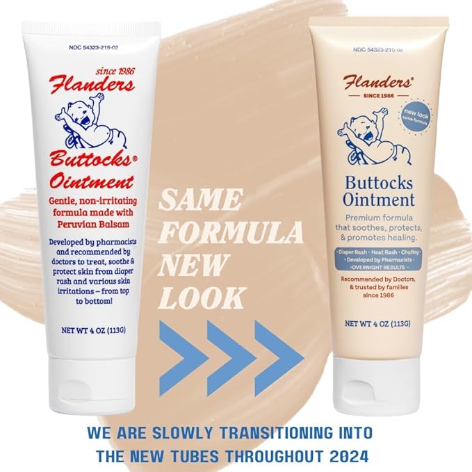 Flanders Buttocks Ointment – Zinc Oxide Diaper Rash Cream, Thick Barrier Paste for Baby & Adult Skin, Heat Rash, Chafing & Irritation Relief - 2 Pack (8oz Total)