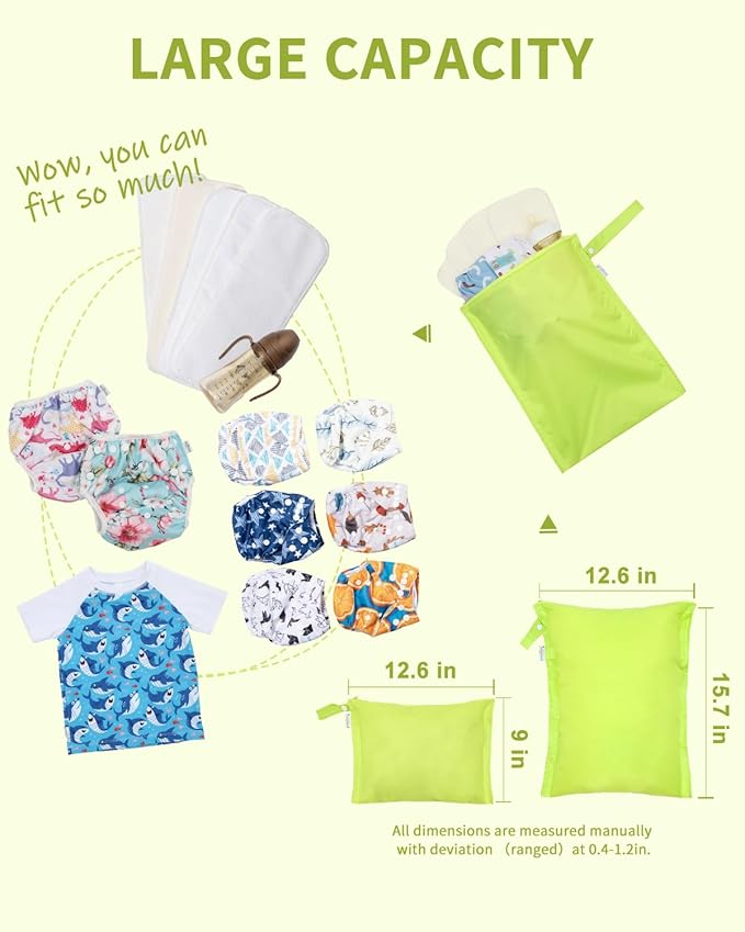 babygoal Wet Dry Bags 4 Pack, Waterproof Reusable Travel Bags for Swimsuits, Baby Cloth Diapers, Beach, Pool, Gym Bag & Wet Clothes