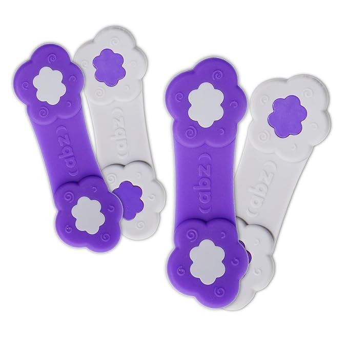 ABZ Pin Free Cloth Diaper Fasteners for Prefolds, Pre-Flats or Flat Diapers - 4 Pack - Purple