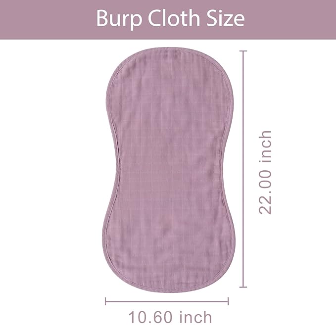 LifeTree Muslin Baby Burp Cloths - Ultra Soft 2 Pack Organic Cotton Large 22'' by 10'' Absorbent Milk Spit Up Rags - Burping Cloths for Newborn, Girls Boys (Lavender & Mauve)