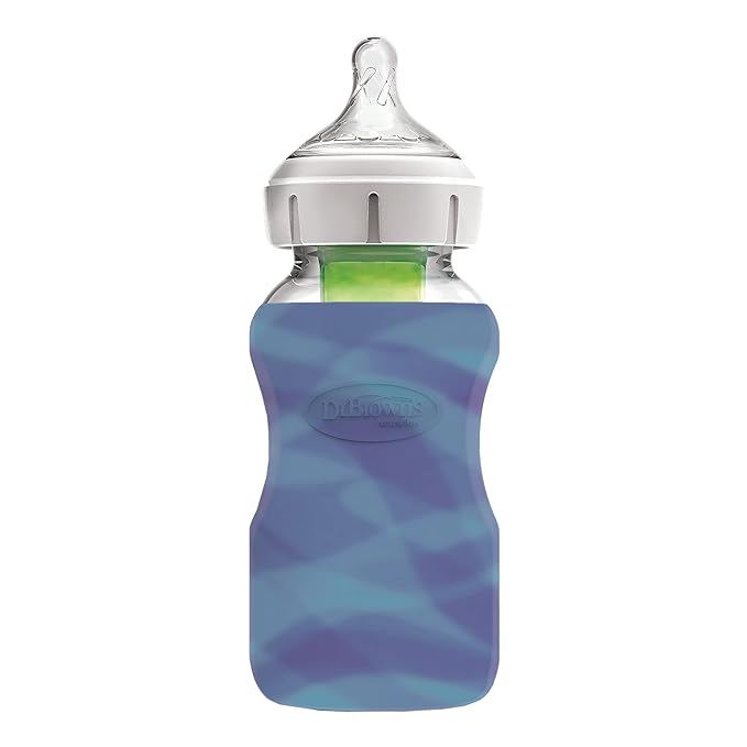 Dr. Brown's Silicone Sleeves for Options+ Glass Baby Bottles, Glow in The Dark and Blue, 9 oz, Wide-Neck, 2-Pack