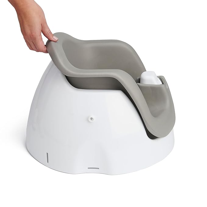 Regalo 2-in-1 Baby Floor Seat & Booster Seat with Tray, Sit-Up Support Chair for Infants & Toddlers, Portable Feeding Seat with Harness, Grow-with-Me Design, Indoor & Outdoor, White/Gray