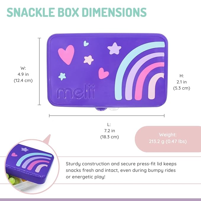 melii Snackle Box | 6-Compartment Divided Snack Container, BPA-Free Food Storage with Removable Dividers for School, Travel & On-the-Go Snacking (Rainbow)