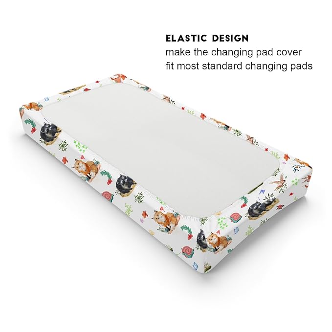 Spring Animals Floral Baby Changing Pad Covers Cute Raccoon Deer Bird Butterflies Change Table Cover for Boys Girls Soft Stretch Fitted Diaper Changing Mat Sheets 32''x16''