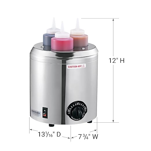 Server Products Signature Touch Squeeze Bottle Warmer (Fits 3), Heat Condiments Toppings and Sauces, Stainless Steel, Model 86810