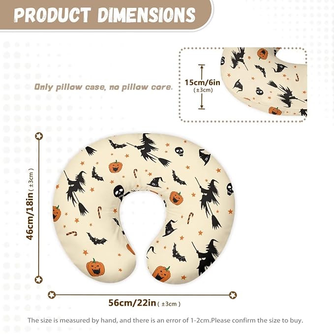 Nursing Pillow Cover Halloween Decorations Witch Pumpkin Nursing Covers for Breastfeeding Pillows, Ultra Soft Comfortable Stretchy Slipcover for Boy and Girl