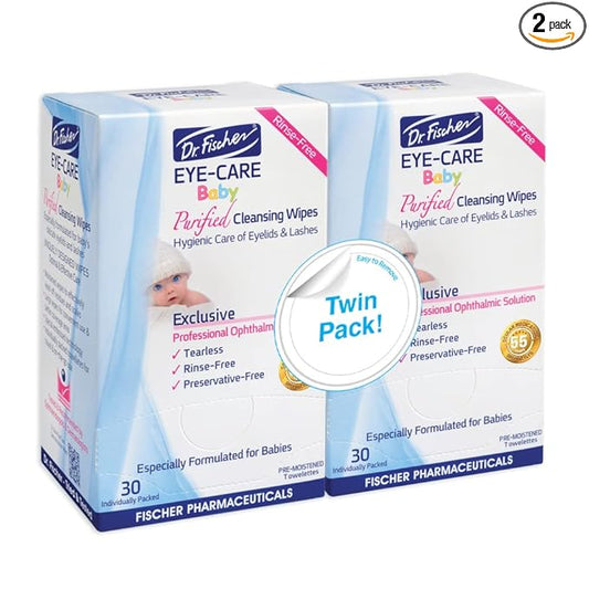 Dr. Fischer Premium Baby Eyelid Wipes, 60 Count, Pre-moistened, Hypoallergenic, Non-Irritating, Rinse Free, Pediatrician Recommended