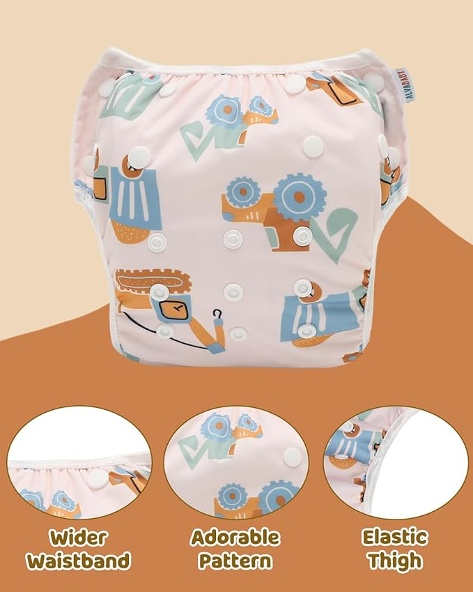 ALVABABY Large Cloth Swim Diaper 3pcs Baby/Toddler/Infant Snap Reusable Adjustable Swimming Diaper Baby Boy and Girl 3ZSWY68A