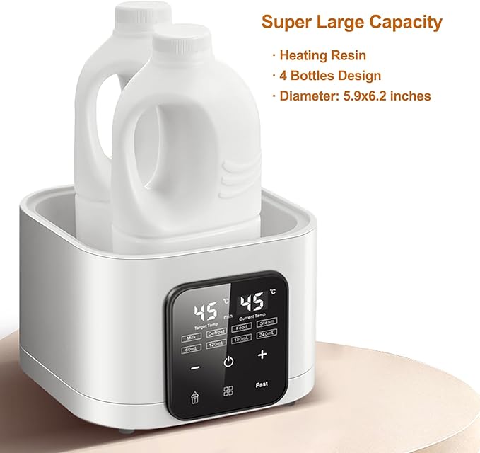 Baby Bottle Warmer for Twins: 6-in-1 Fast Breastmilk & Baby Food Heater, 48H Constant Temperature, Water Bath Heating, Universal Fit All Bottles & Jars, Super Large Capacity