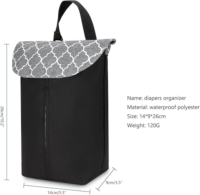 MOMIGO Wet Dry Bags for Baby Wipes Diapers - Reusable, Washable for Stroller, Diapers, Toiletries with Wipes and Diapers Drawing Opening (Black&Grey)