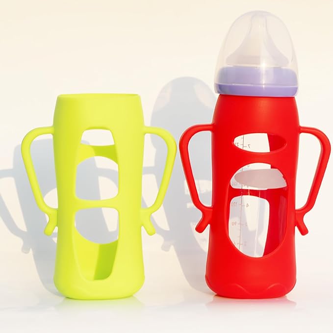 Anti-Slip Silicone Handle Cover for Anti-Colic Glass Baby Bottles – 8oz, 4-Pack | Ergonomic Grip Support