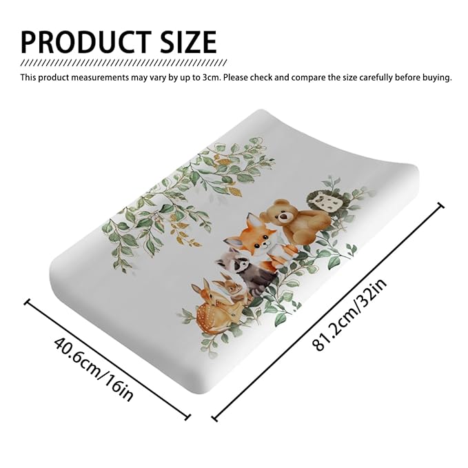 Cute Animals Eucalyptus Leaves Baby Changing Pad Covers Bear Raccoon Deer Rabbit Hedgehog Diaper Change Table Sheets for Boys Girls Soft Stretchy Baby Diaper Changing Table Mat Cover 32''x16''