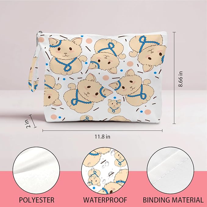 IAXIC Wet Dry Bag, Wet Bag for Swimsuit, Diaper Sunscreen Large Zipper Pouch Waterproof Pouch, Beach Bags for Women, Gifts for Ladies Girls Friends Colleagues and Sisters, Q-version Cat Pattern