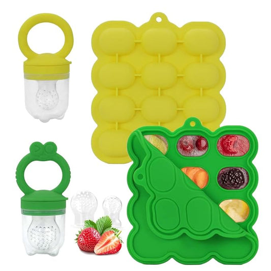 Baby Fruit Feeder Breastmilk Popsicle Molds Set, Silicone Food Storage Freezer Tray and Breast Milk Feeder Pacifier for Teething