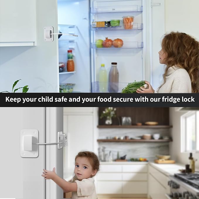 Ougourim Refrigerator Lock - Upgraded Combination Lock for Upright Freezer, Child Safety Lock for Cabinets, White