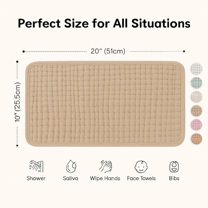 Muslin Burp Cloths Pack of 6, Burp Rags Extra Absorbent & Soft, No Shrinkage or Stains, Large 20"x10", Machine Washable, Organic Burp Cloths Gentle on Baby's Sensitive Skin Brown & Beige