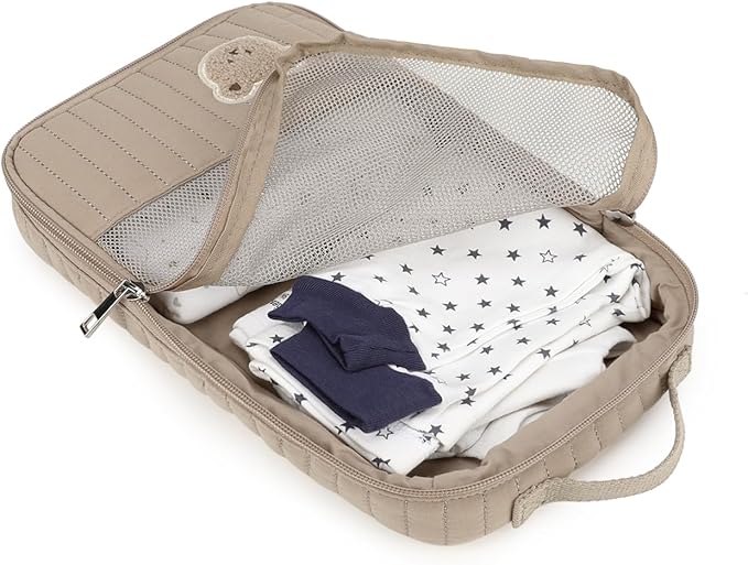 MOMIGO Baby Diaper Bag Organizer Pouches - 2 Pack Waterproof Pod Hanging Diaper Bag Cute Rabbit Bear Mesh Bag Reusable, Washable or Baby Cloth Diapers (Brown)
