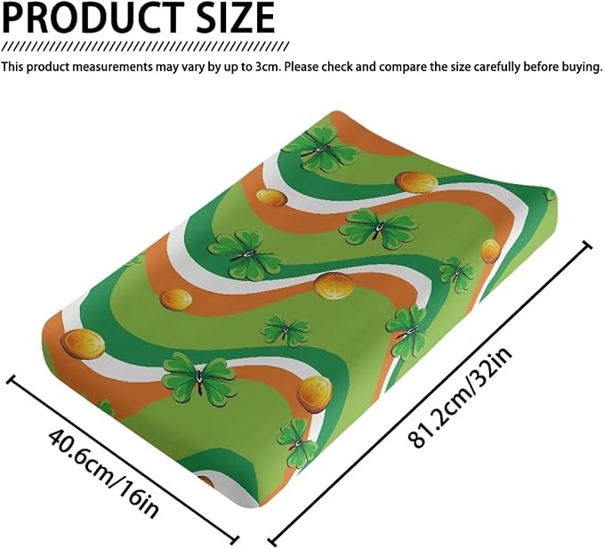 Lucky Leaves Baby Changing Pad Cover Stain Resistant Breathable Nursery Pad Change Cover Soft St. Patrick's Day Changing Table Cover Fit 32"x16" Contoured Pad