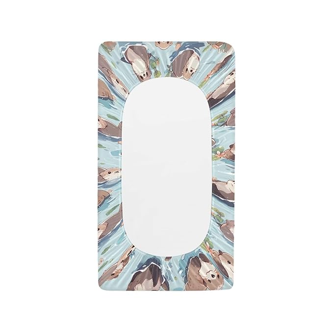 Cartoon Otters Baby Diaper Changing Table Sheets Jersey Knit Breathable Changing Table Pad Cover for Infants Toddles 16 * 32 Inches