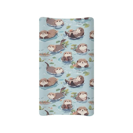 Cartoon Otters Baby Diaper Changing Table Sheets Jersey Knit Breathable Changing Table Pad Cover for Infants Toddles 16 * 32 Inches