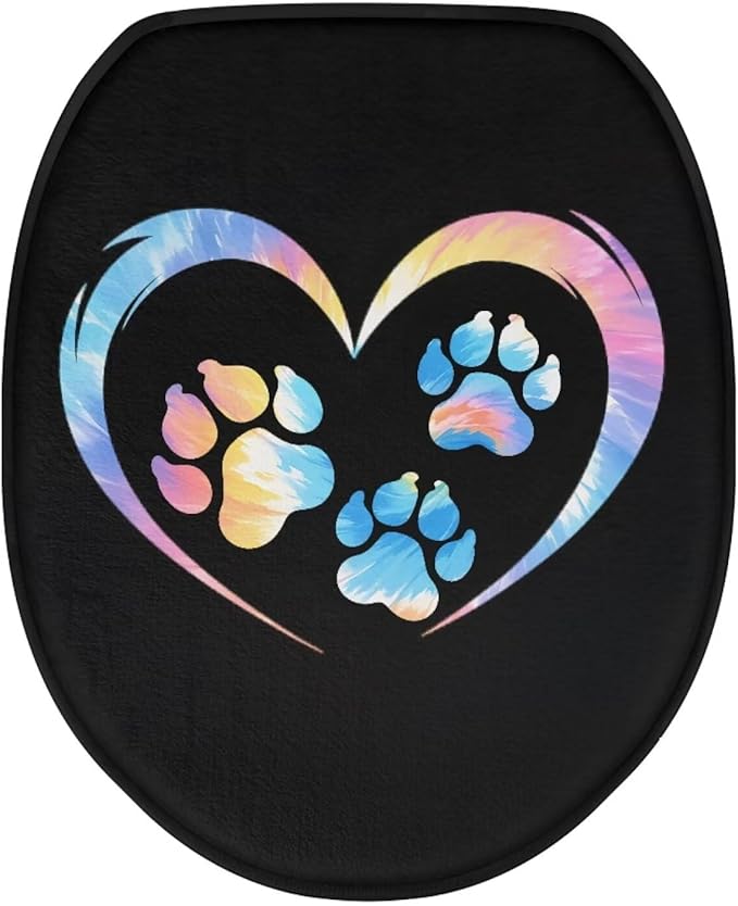 Dog Paw Print Toilet Lid Covers Soft Flannel Fabric Bathroom Covers Elastic Bottom Soft and Breathable Seat Covers Toilet Seat Cover Set Washable Reusable Toilet Seat Lid Cover