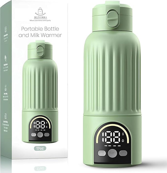 Portable Bottle Warmer for Travel - 140W Ultra-Fast Baby Bottle Warmer & Milk Warmer | 500ml Travel Bottle Warmer with 316 Stainless Steel & Temp Control - Portable Milk Warmer for Breastmilk Formula