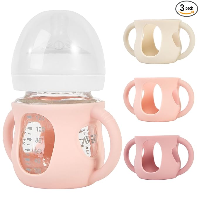 MINMUNJIU 3 Pack Silicone Sleeves for Philips Avent Natural Glass Baby Bottles, Anti Breakage Baby Bottle Holder with Handle for Baby Girls, Compatible Philips Avent Glass Natural Baby Bottle, 4oz
