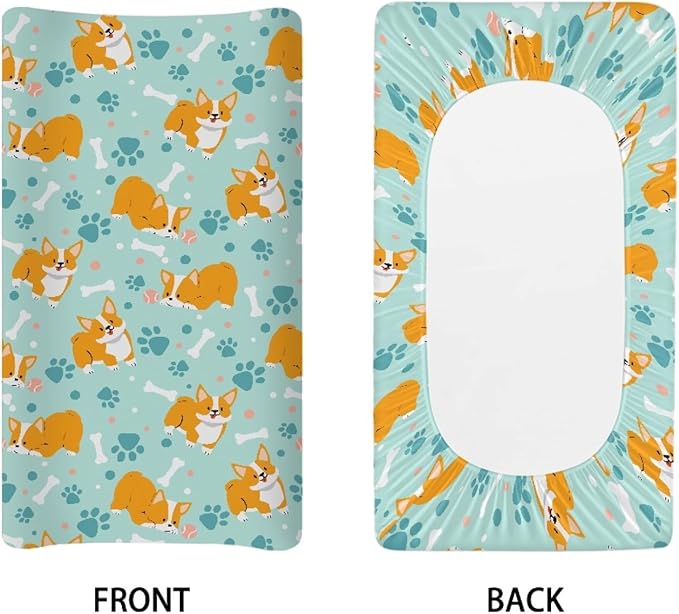 GOSTONG Corgi Dog Paws Print Baby Changing Pad Cover for Boys Girls Cozy Breathable & Washable Stretchy Fabric Diaper Table Cover Sheets, Fit 32x16 Inches Changing Mat