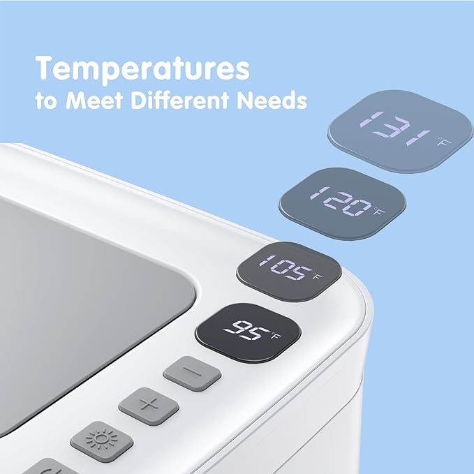 Baby Wipe Warmer Baby Wet Wipes Dispenser, Tenmonth Diaper Wipe Warmer with LED Light & Transparent Viewing Window, Adjustable 95℉-131℉, 1.5 Meter Plug Cord