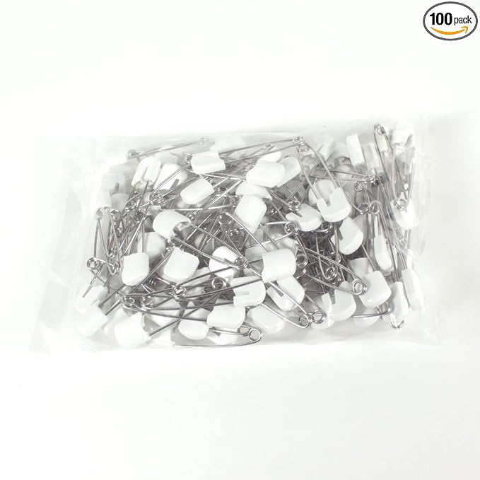 OsoCozy Cloth Diaper Nappy Pins 100 Packs - 100 Stainless Steel Safety Pins with Locking Plastic Heads. Durable, Safe and Cute 2.2 Inches Long (White)
