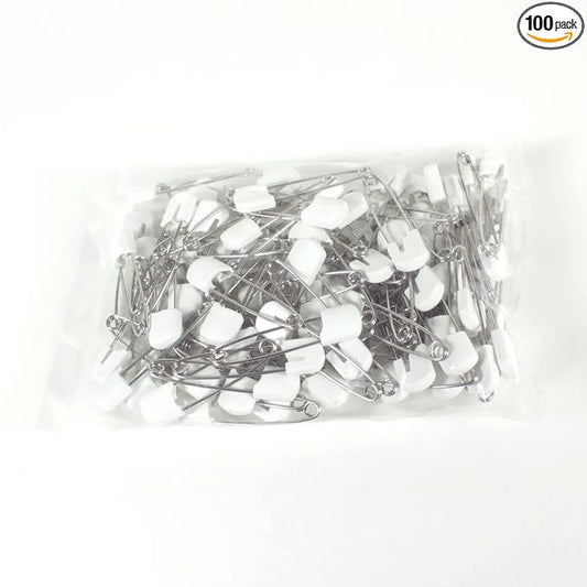 OsoCozy Cloth Diaper Nappy Pins 100 Packs - 100 Stainless Steel Safety Pins with Locking Plastic Heads. Durable, Safe and Cute 2.2 Inches Long (White)