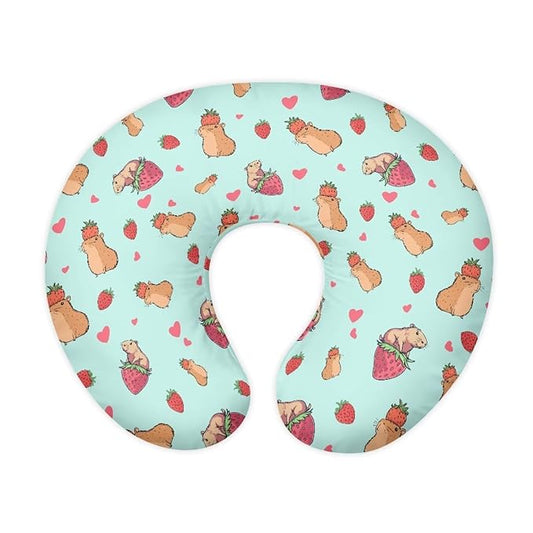 Jeiento Cute Strawberry Capybara Nursing Pillow Covers Soft Breastfeeding Pillowcase Newborn U-Shaped Breastfeeding Pillowcase Cushion Cover,Washable Pillow Slipcovers