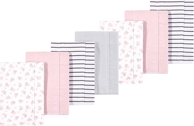 Luvable Friends Hudson Baby Flannel Burp Cloths 7pk, Pink Blossom Gray