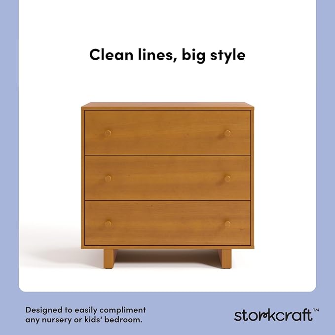 Storkcraft Texas 3 Drawer Chest with Removable Changing Table Topper (Almond) – GREENGUARD Gold Certified Baby Dresser, Interlocking Drawer System for Nursery & Kids’ Bedroom Dresser