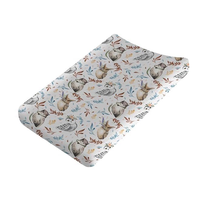 Watercolor Owl Flowers Leaves Changing Pad Covers Owl Bird Boho Floral Diaper Changing Table Sheets for Boys Girls Ultra Soft Breathable Stretchy Snug Fitted Baby Change Table Mats 32''x16''