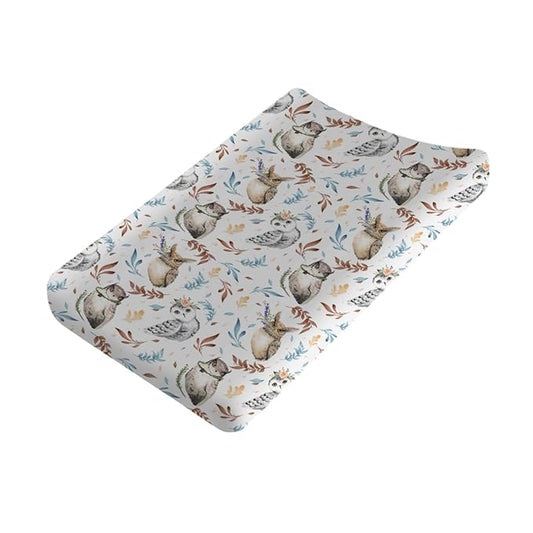 Watercolor Owl Flowers Leaves Changing Pad Covers Owl Bird Boho Floral Diaper Changing Table Sheets for Boys Girls Ultra Soft Breathable Stretchy Snug Fitted Baby Change Table Mats 32''x16''