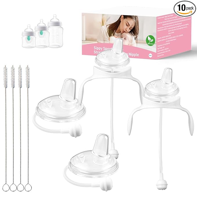 Sippy Cup Conversion Kit for Philips Avent Anti-Colic Baby Bottles, Weighted Sippy Cup Transition Kit with Handles for Kids, [Variable Flow] [Spill-Proof] [BPA-Free], 6m+