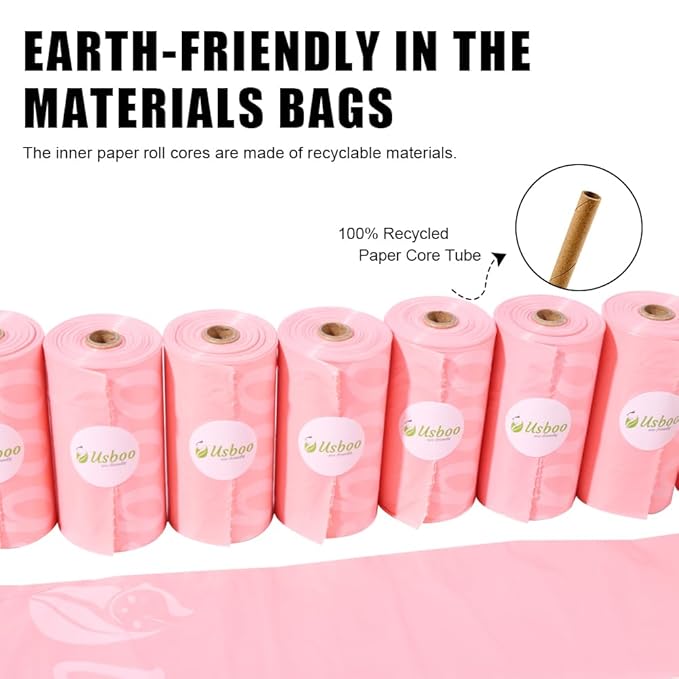 USBOO Disposable Diaper Bags for Baby - 8 Refill Rolls (120 Pack), Disposable Trash Bag with Dispenser - Cherry Blossom Scented, Pink, Ideal for Diaper Disposal